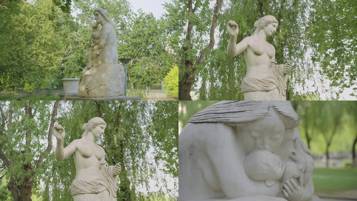 公园雕像女性石像雕塑空镜头
