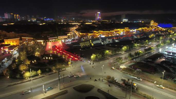 新疆喀什古城夜景航拍