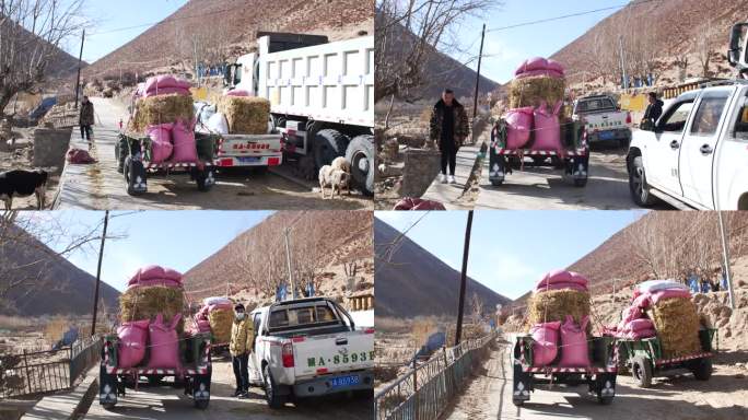 农村  公路  高山经幡 拖拉机三路行驶