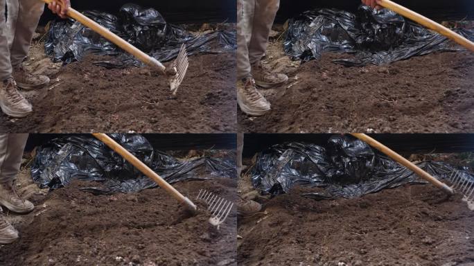 刨土 土壤泥土 刨沟 劳作妇女 男人挖土