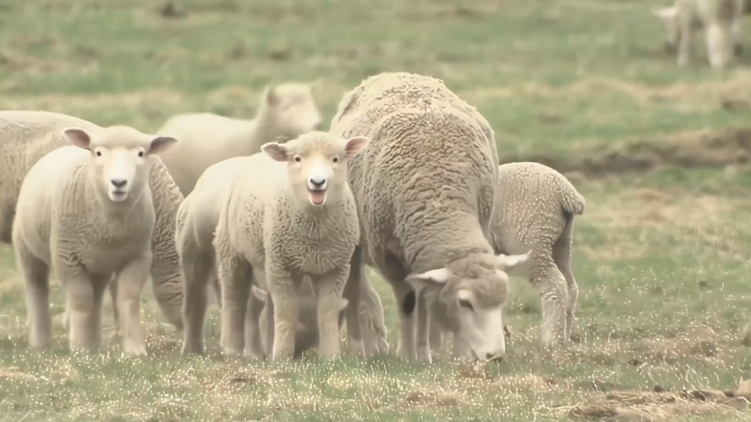 绵羊小羊吃草群体
