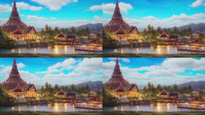 东南亚风格建筑泰国皇宫寺庙外国舞蹈背景2