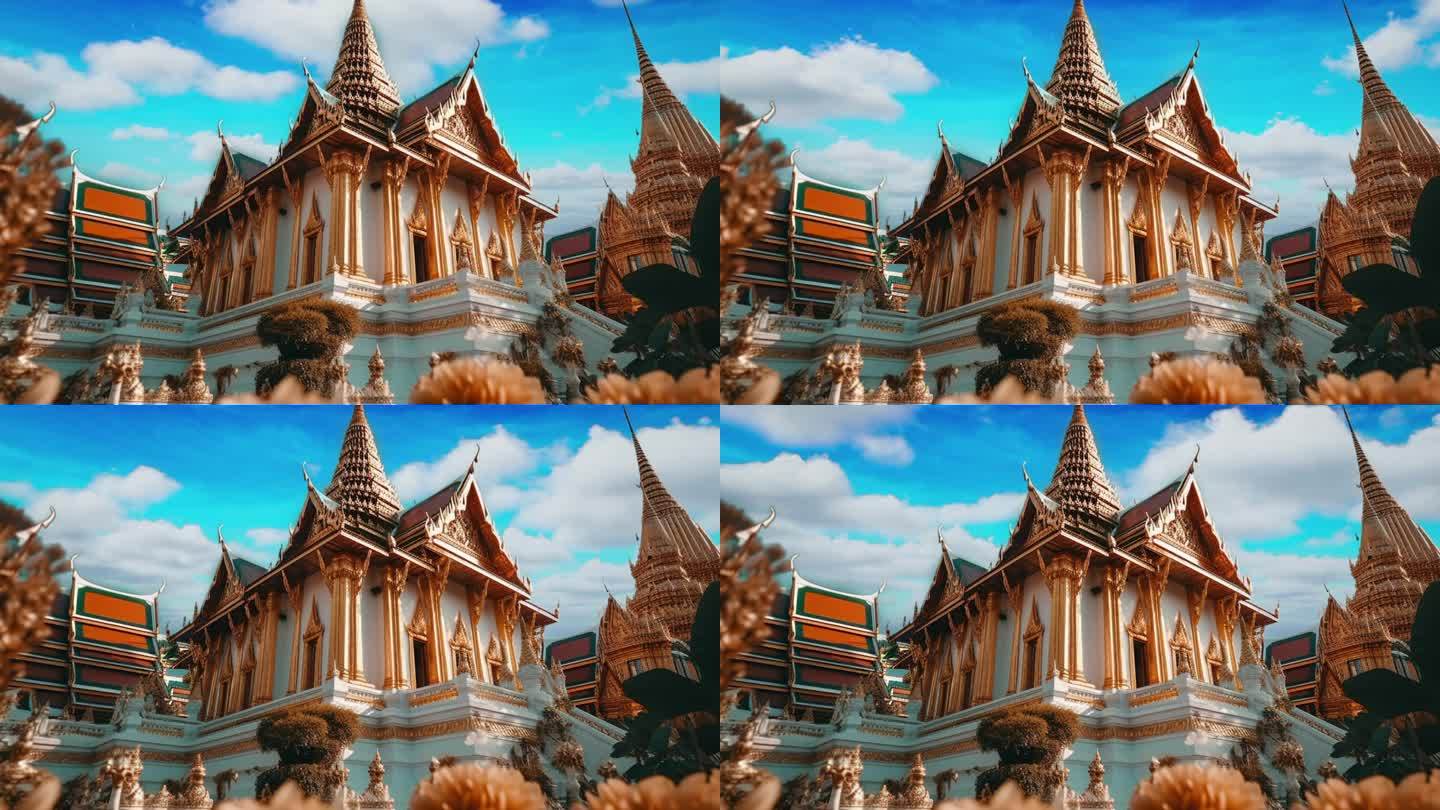 东南亚建筑泰国华丽皇宫寺庙民俗舞蹈大屏