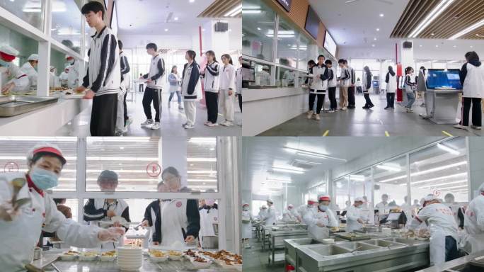 【4K】中学食堂学生打饭吃饭后厨视频