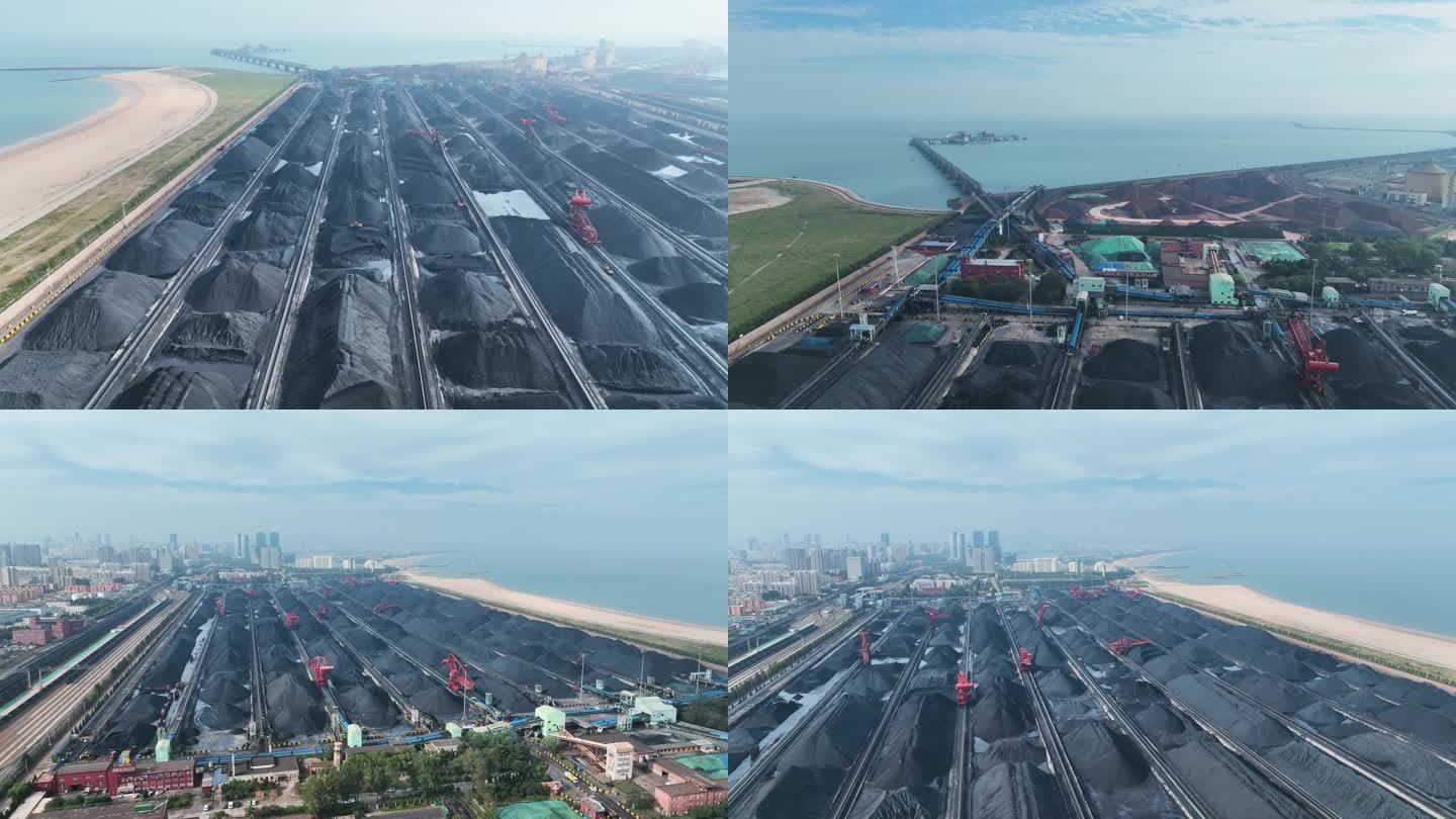 航拍日照港港口煤炭钢铁运输大宗商品码头