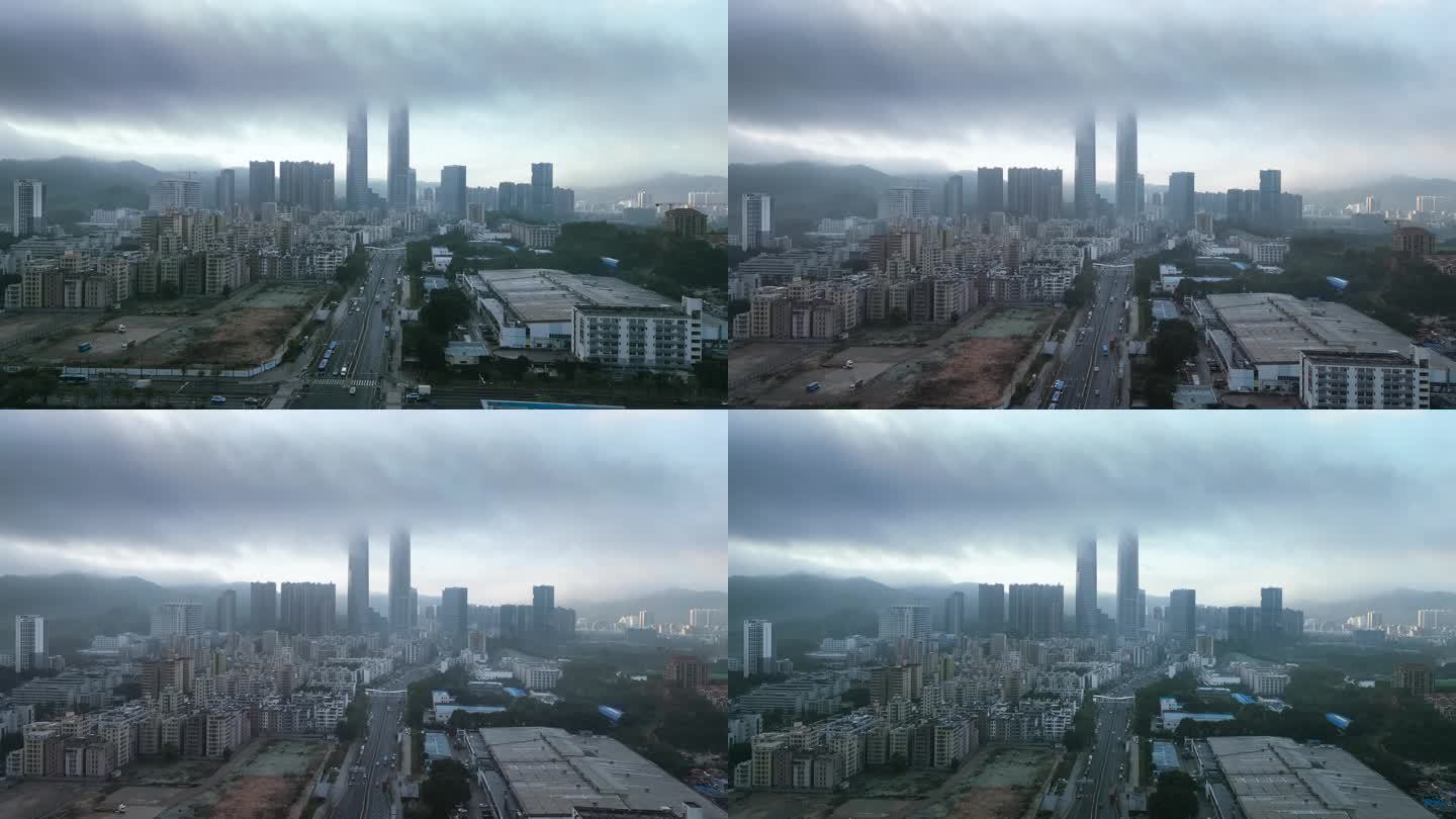 清晨大雾天的雅宝双子塔