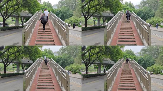 0009北京城市上台阶天桥走动的人4K