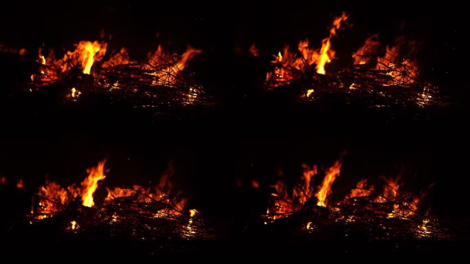 农村田野燃烧的油菜杆丨慢镜头