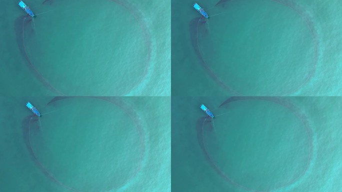 捕捞中的渔船航拍上升镜头4K