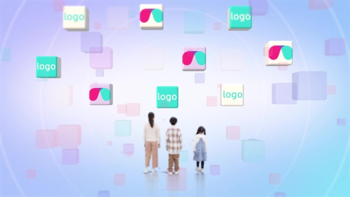 虚拟科技场景人物点击屏幕logo交互