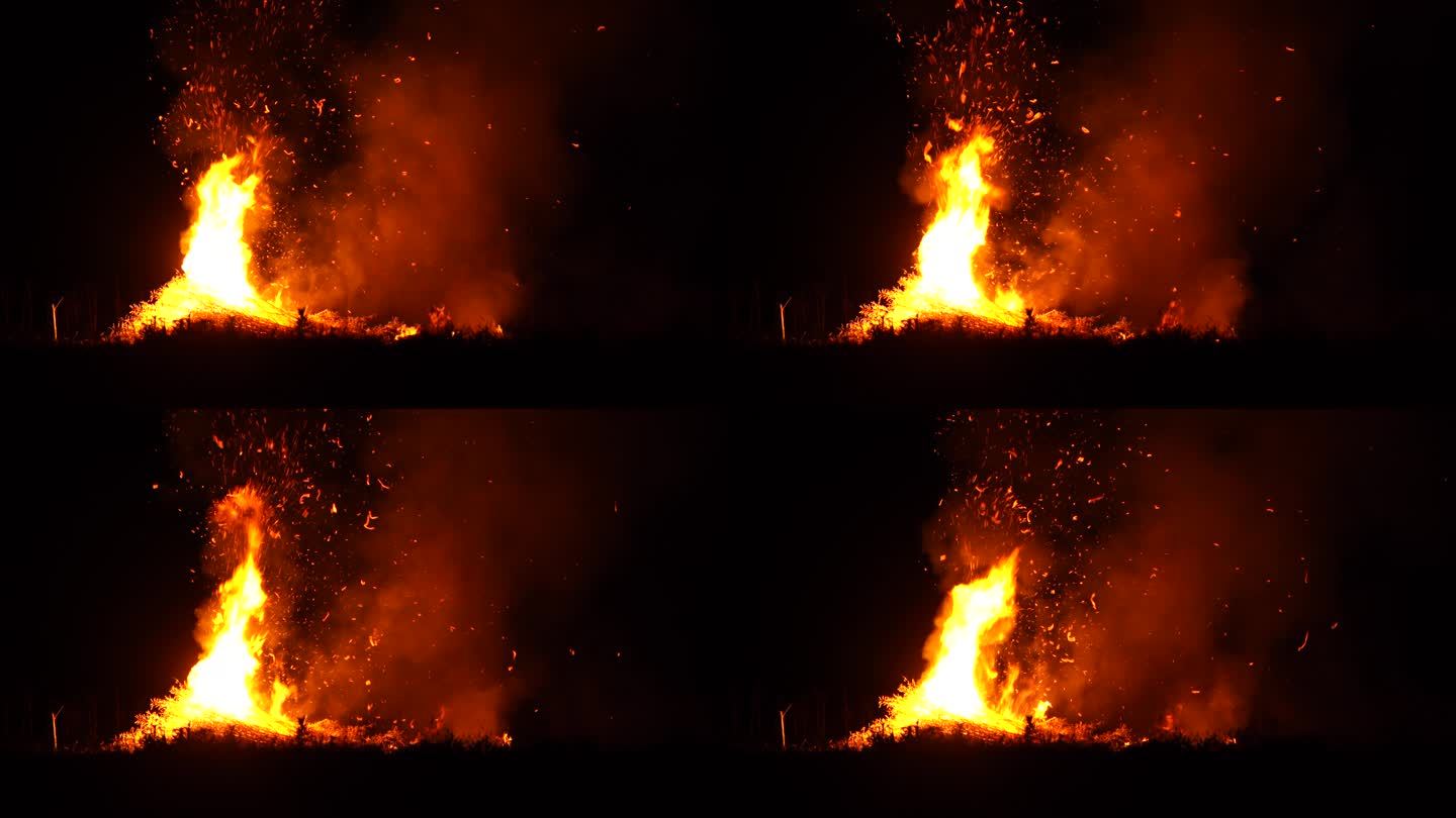 农田夜晚燃烧的熊熊大火丨4K丨原创实拍