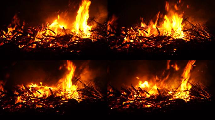 乡村野外燃烧的火堆丨4K丨原创实拍