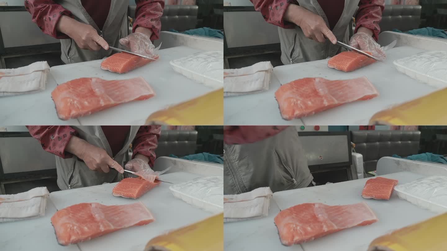 1海鲜市场虹鳟鱼切片