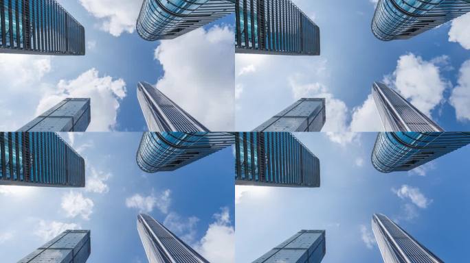 仰拍商务办公室高楼建筑蓝天白云玻璃墙面