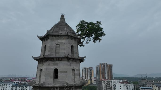 航拍黄冈黄州安国寺青云塔景点古树旅游风光