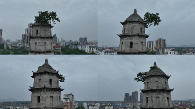 航拍黄冈黄州安国寺青云塔景点古树旅游风光