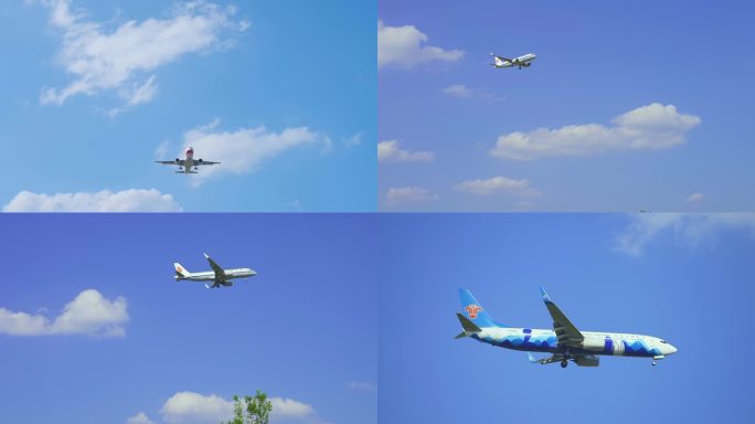4k飞机飞过头顶起飞飞机降落飞机飞过蓝天