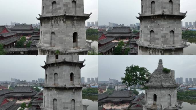 航拍黄冈黄州安国寺青云塔景点古树旅游风光