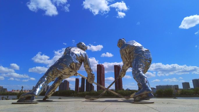 齐齐哈尔体育运动冰球雕塑延时