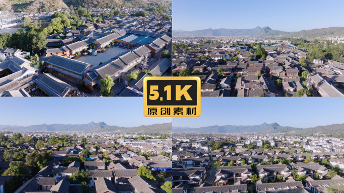 5K-清晨的丽江束河古镇，束河古镇航拍