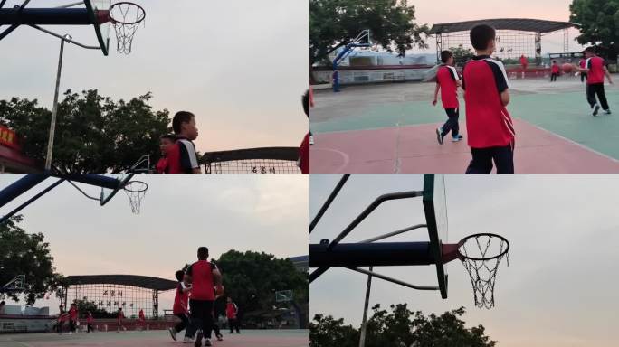 乡村篮球球手小学生打篮球户外运动