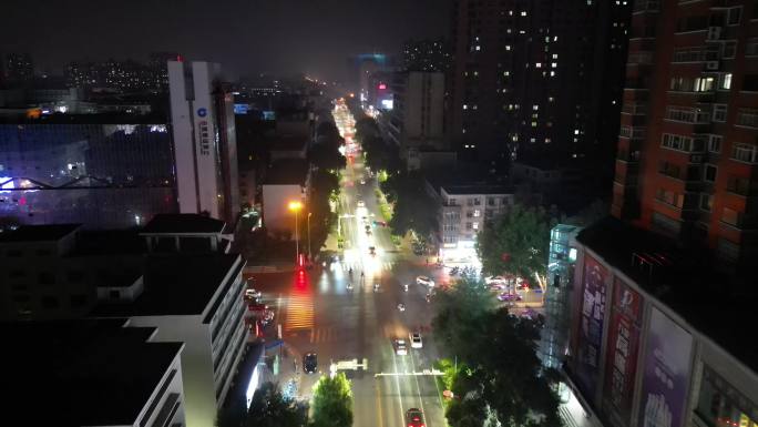 河南新乡城市夜景交通航拍 (1)