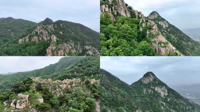 4K航拍泰山西麓定头崖悬崖峭壁和石林