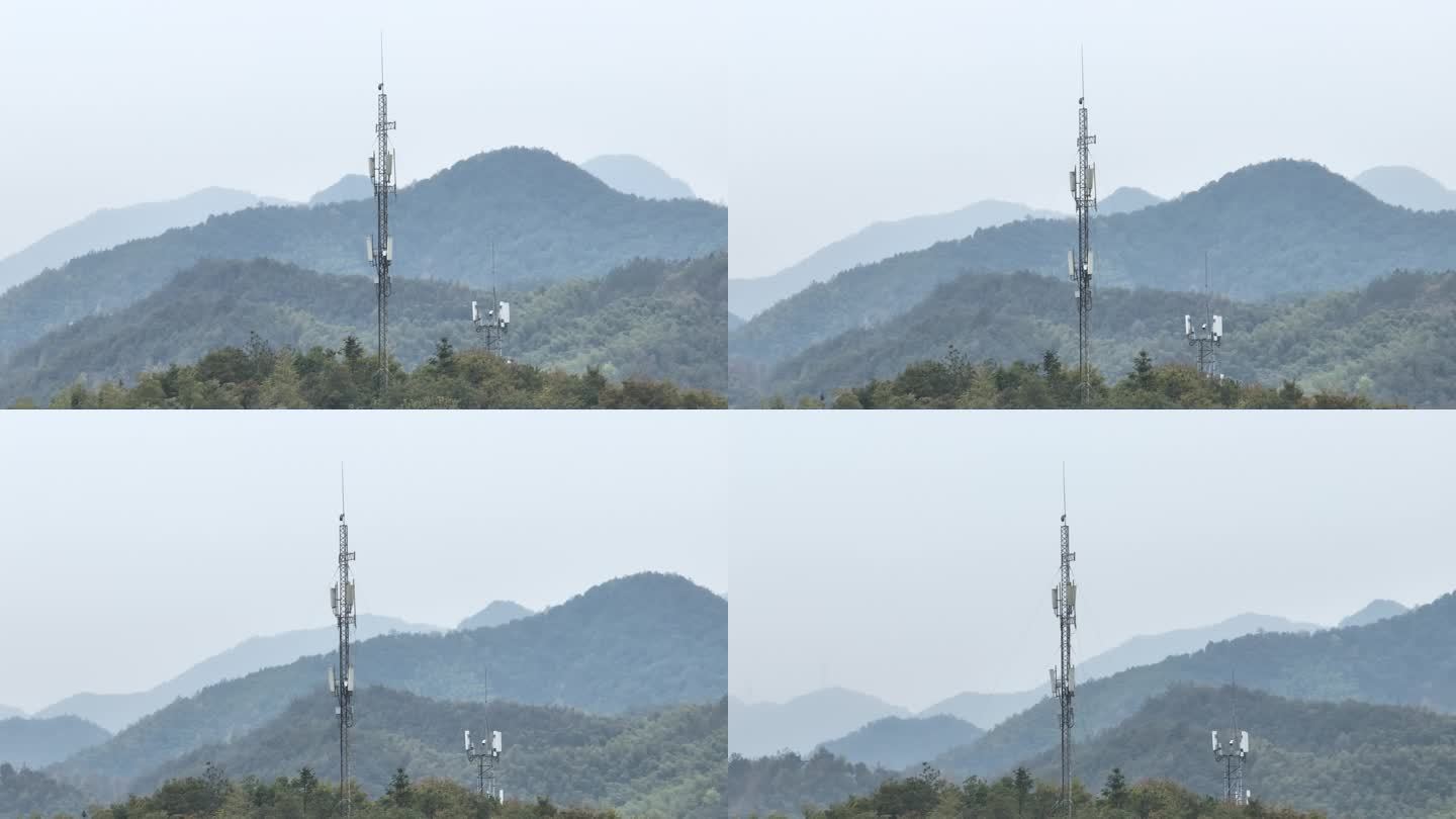 航拍山区移动电信联通4G5G信号塔数字化