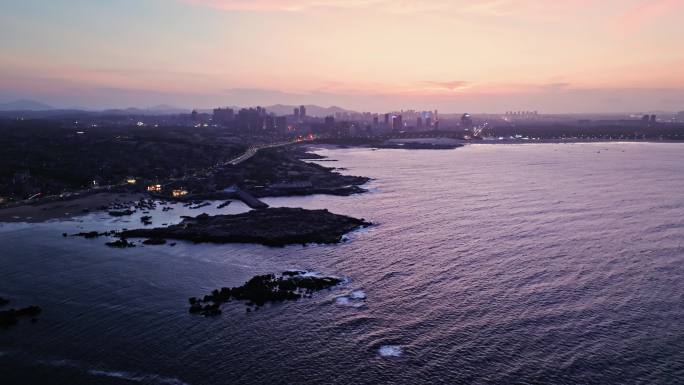 福建平潭海边晚霞航拍