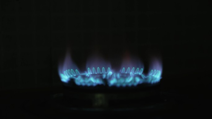 4K天然气火苗煤气炉火燃气厨房厨具蓝火