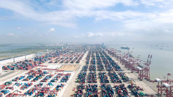 2023航拍广州南沙港码头作业4k延时