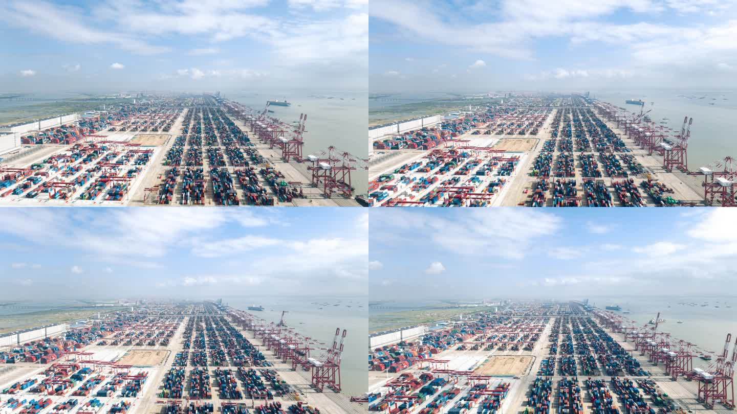 2023航拍广州南沙港码头作业4k延时