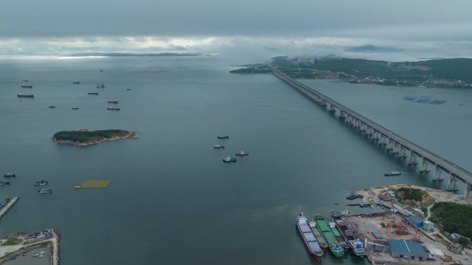 福建平潭港口航拍延时