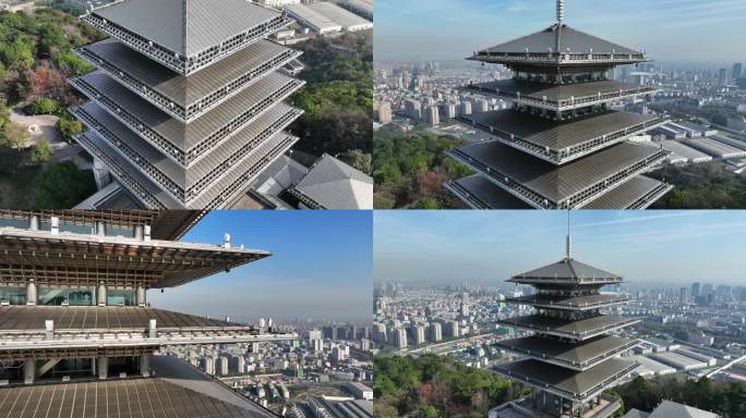 东来阁地标建筑多角度展示4K航拍杭州
