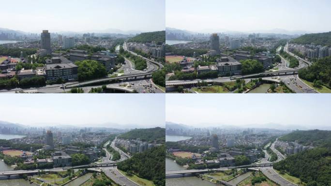 杭州市富阳区主城区富春江全景4K航拍