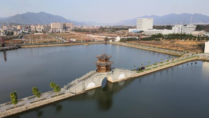 东阳 湖 古建筑 桥 无人机航拍 日落