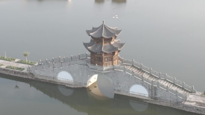 东阳 湖 古建筑 桥 无人机航拍 日落