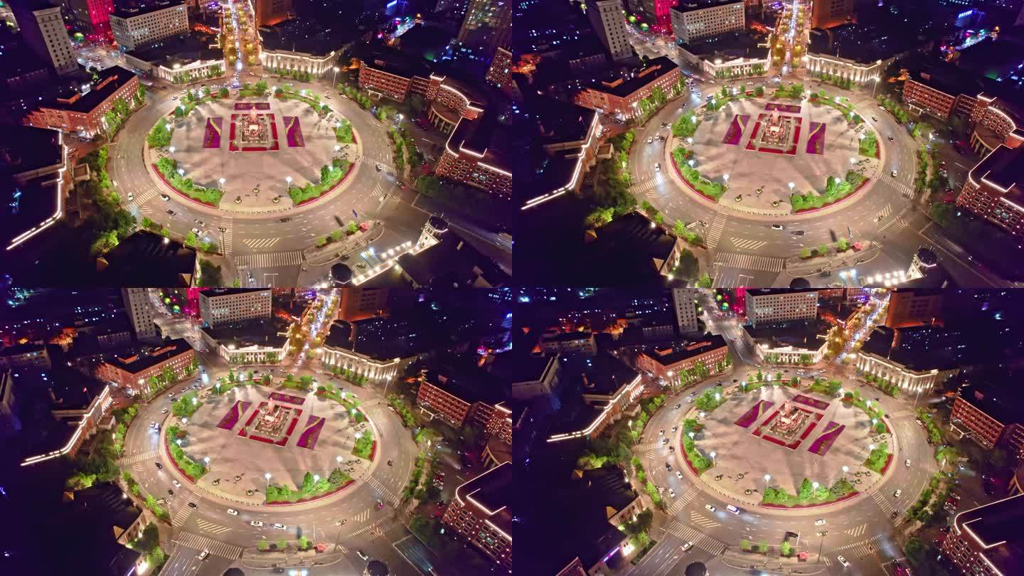 俯瞰沈阳中山广场夜景航拍