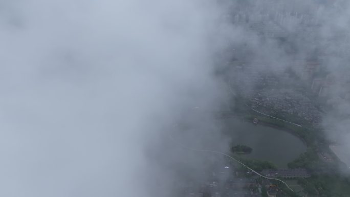 西安曲江南湖地标建筑穿云航拍宣传片素材