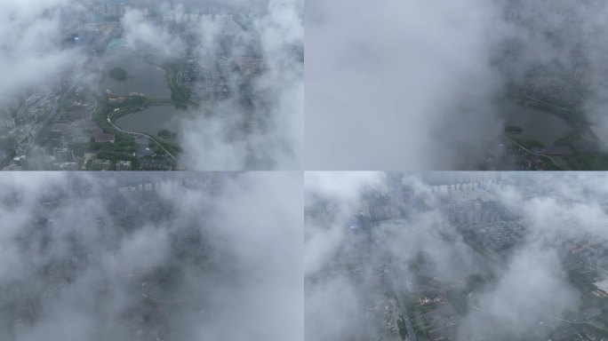 西安曲江南湖地标建筑穿云航拍宣传片素材