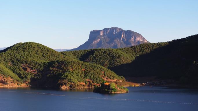 4K-泸沽湖格姆女神山航拍，泸沽湖日出