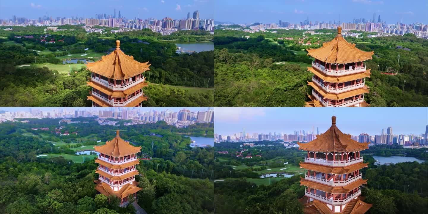 航拍广州鸿鹄楼近景