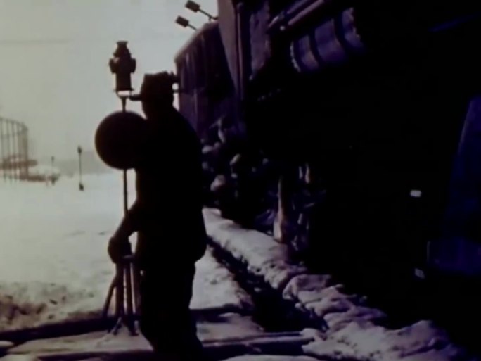 50年代冬季铁路  大雪阻塞铁路 除雪机