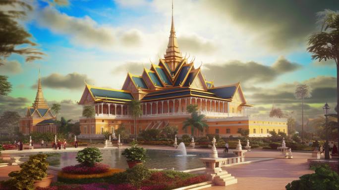 东南亚建筑柬埔寨华丽皇宫寺庙民俗舞蹈大屏