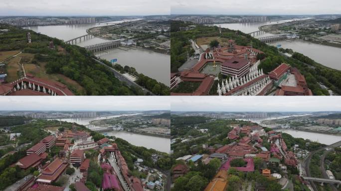 城市铁路半山寺庙建筑水利大坝后飞