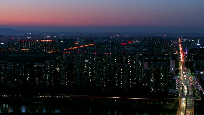 晚霞城市夜景生态湿地