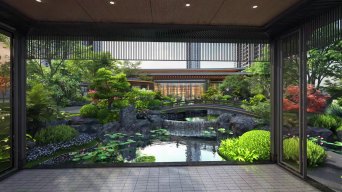 新中式花园入户景观漫游视频素材