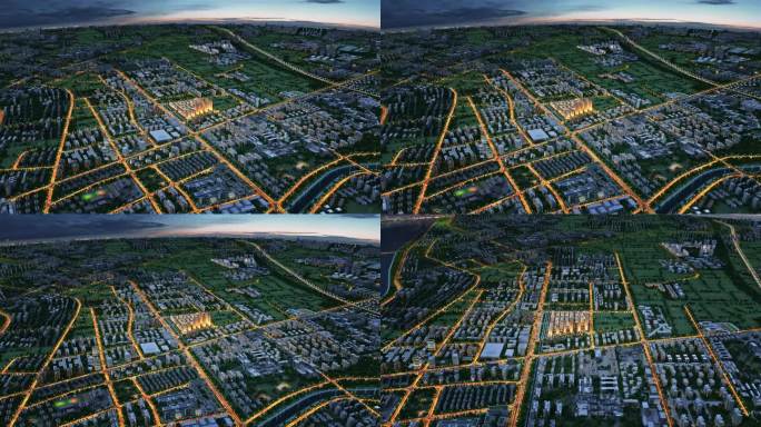 鸟瞰城市交通区位夜景三维动画