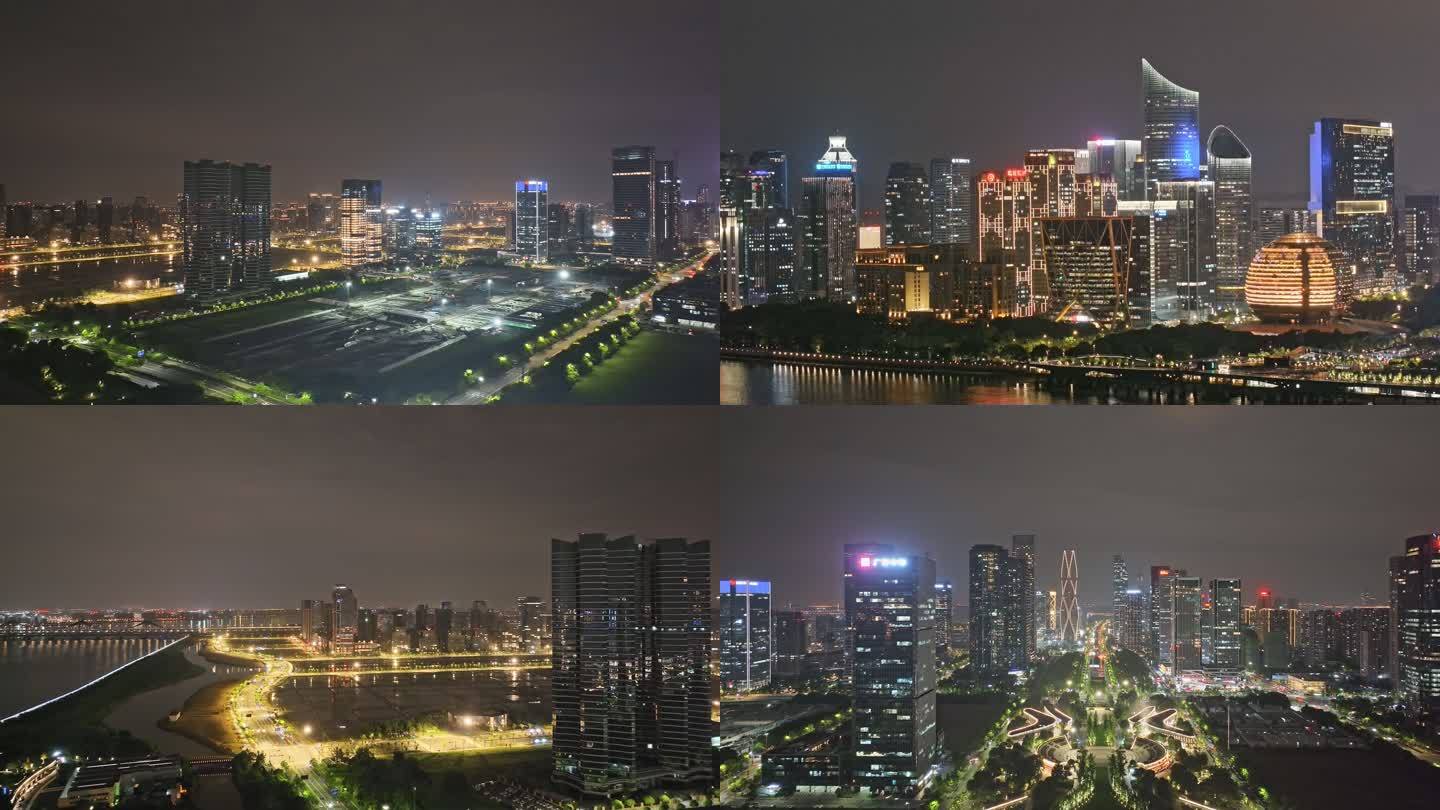 杭州滨江CBD夜景航拍
