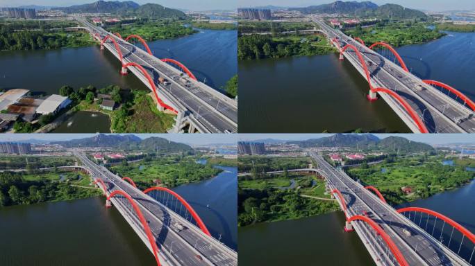 航拍漳州马洲大桥建筑风光